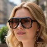 European & American New Stylish Double-Bridge Large Frame Rivet Sunglasses - Retro Trendy Versatile Influencer Sunglasses for Women, Casual Eyewear